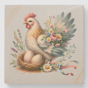 Dessous-de-verre En Pierre Poule florale avec charme vintage de ferme