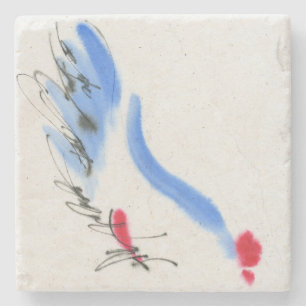 Dessous-de-verre En Pierre Poulet blanc. Calligraphie et aquarelle