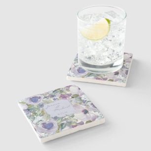 Dessous-de-verre En Pierre Poussière de lilas bleu floral Noms de couple Mari