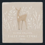 Dessous-de-verre En Pierre Premier Noël rennes naturels délicat élégant<br><div class="desc">Premier renne naturel de Noël délicat design moderne élégant. Une partie d'une collection étonnante.</div>