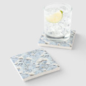 Dessous-de-verre En Pierre Pretty Light Blue White Floral (Côté)