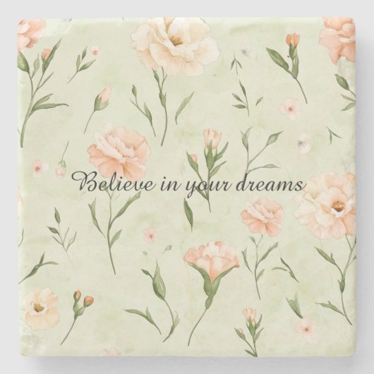 Dessous-de-verre En Pierre Pretty Mint Peach Floral (Devant)