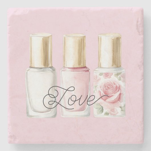 Dessous-de-verre En Pierre Pretty Rose Blush Pink Floral Nail Polish (Devant)