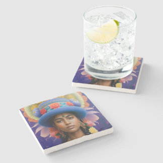 Dessous-de-verre En Pierre princesse asiatique avec grand casquette bleu