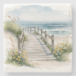 Dessous-de-verre En Pierre Promenade Côtière Aquarelle