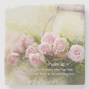 Dessous-de-verre En Pierre Psaume 147:11 Inspirant Bible Verse Roses Roses Ro