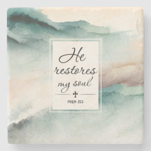 Dessous-de-verre En Pierre Psaume 23"4 Il Restaure Ma Croix De L'Âme