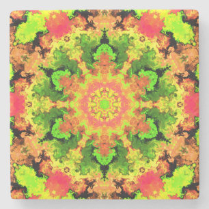 Dessous-de-verre En Pierre Psychédélic Hippie Flower Green Orange and Red
