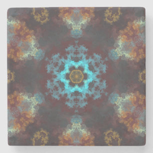 Dessous-de-verre En Pierre Psychédélique Hippie Fleur Bleu Rouge et Jaune