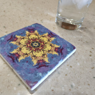 Dessous-de-verre En Pierre Psychédélique Mandala Flower bleu et jaune