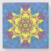 Dessous-de-verre En Pierre Psychédélique Mandala Flower bleu et jaune (Devant)