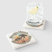 Dessous-de-verre En Pierre Punta Cana Dominicaine Palm Tree Retro Sunset 80s (Côté)