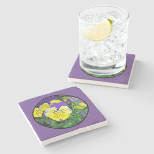 DESSOUS-DE-VERRE EN PIERRE PURPLE & JAUNES