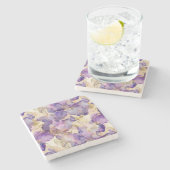 Dessous-de-verre En Pierre Purple White Gold Iris Floral Abstract (Côté)