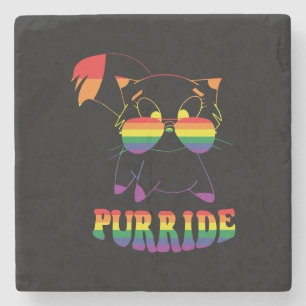 Dessous-de-verre En Pierre Purride Cute chat gay Lesbienne Arc en ciel
