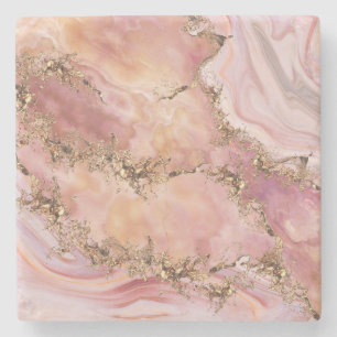 Dessous-de-verre En Pierre quartz rose et marbre rose pastel