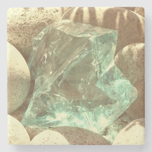 Dessous-de-verre En Pierre quartz vert beige pierre nature roche minérale (Devant)