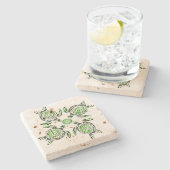 Dessous-de-verre En Pierre Quatre Tortues Vertes Dot Art, (Côté)