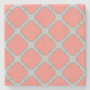 Dessous-de-verre En Pierre Quatrefoil corail et gris