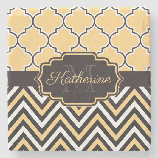 Dessous-de-verre En Pierre Quatrefoil jaune (Devant)