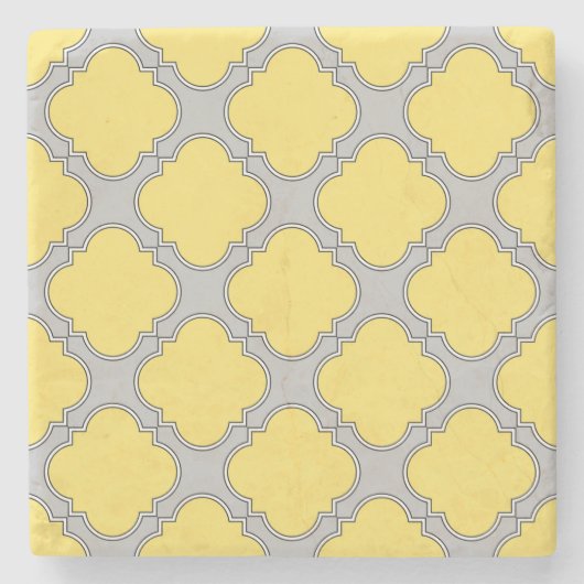 Dessous-de-verre En Pierre Quatrefoil jaune et gris (Devant)
