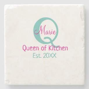 Dessous-de-verre En Pierre Queen of cuisine monogramme vert rose simple minim