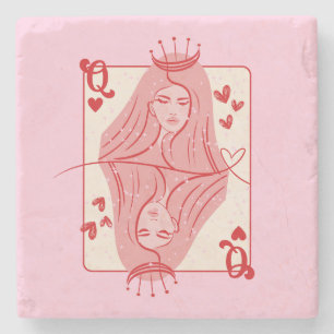 Dessous-de-verre En Pierre Queen of Hearts Red and Pink Preppy Art