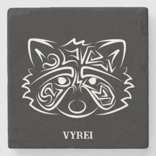 Dessous-de-verre En Pierre Raccoon tribal noir et blanc