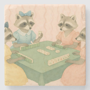 Dessous-de-verre En Pierre Racons mignons vintage jouant au Mahjong