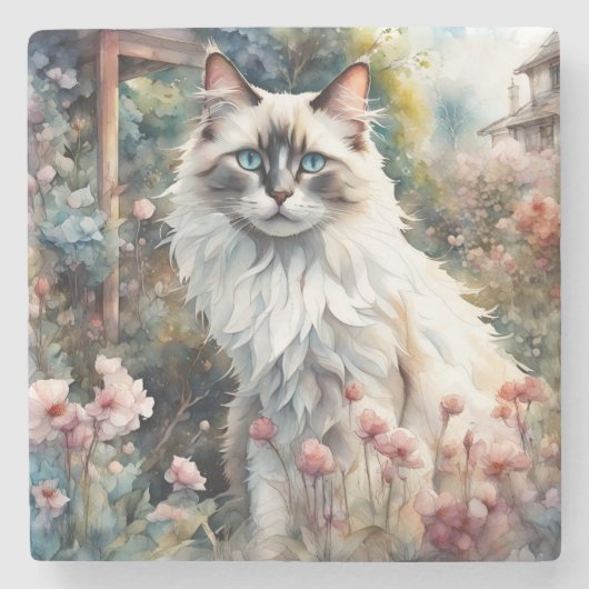 Dessous-de-verre En Pierre Ragdoll Chat en anglais Garden (Devant)