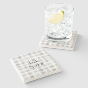 Dessous-de-verre En Pierre Rayures à carreaux gris blanc