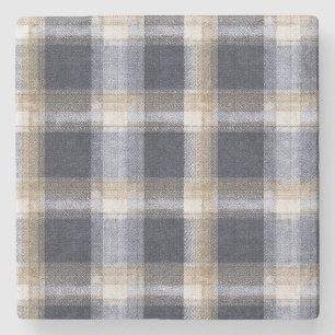 Dessous-de-verre En Pierre Rayures Carreaux Crème Bleu