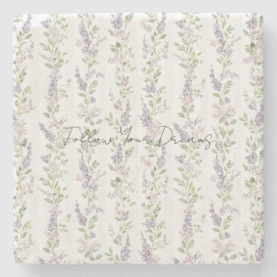 Dessous-de-verre En Pierre Rayures Florales Blanc Lavande