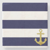Dessous-de-verre En Pierre Rayures nautiques d'ancre d'or (Devant)