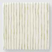 Dessous-de-verre En Pierre Rayures Vertes Blanches (Devant)