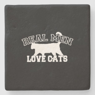 Dessous-de-verre En Pierre Real Men Love Cats Celui-ci est blanc