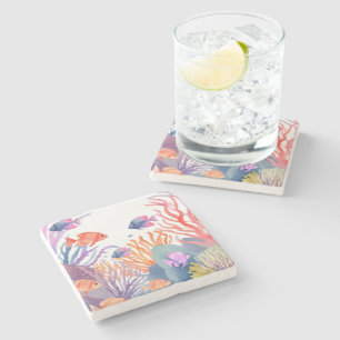 Dessous-de-verre En Pierre Récif de Corail Poisson Coloré Océan Aquarelle