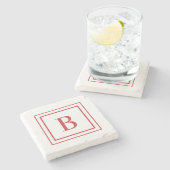 Dessous-de-verre En Pierre Red And White Square Border Monogram  (Côté)