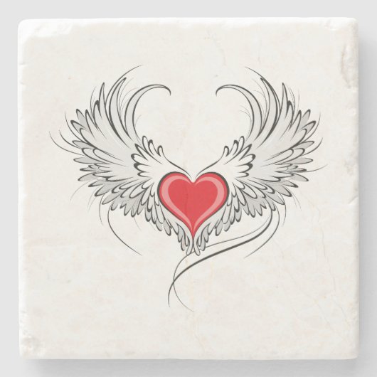 Dessous-de-verre En Pierre Red Angel Coeur avec ailes (Devant)