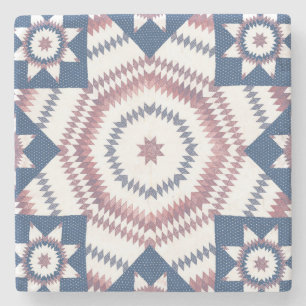 Dessous-de-verre En Pierre Red Blue Star Vintage Quilt Motif Art Dessous de v