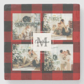 Dessous-de-verre En Pierre Red Buffalo Plaid & Collage Photo Avec Initiale (Devant)