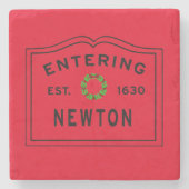 Dessous-de-verre En Pierre Red de Noël, Entrée Newton, MA Holiday (Devant)