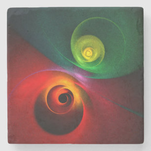 Dessous-de-verre En Pierre Red Green Yin Yang Moderne Motif d'art Abstrait #2