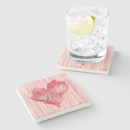 Dessous-de-verre En Pierre Red Heart Flame Love (Côté)