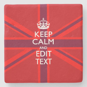 Dessous-de-verre En Pierre Red Keep Calm Have Your Text on Union Jack Flag