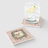 Dessous-de-verre En Pierre Red Stripes Bows Christmas Deer in Window (Côté)