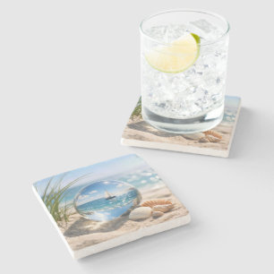 Dessous-de-verre En Pierre Reflet de voilier dans une sphère de verre
