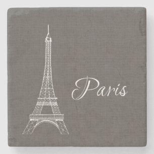 Dessous-de-verre En Pierre Regard gris-foncé de toile de jute de Tour Eiffel