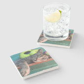 Dessous-de-verre En Pierre Relaxant Tiger Chat Love (Côté)