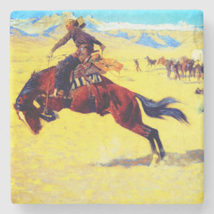 Dessous-de-verre En Pierre Remington Old West Horse et Cowboy